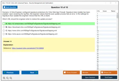 Citrix 1Y0-341 Citrix ADC Advanced Topics - Security. Management and Optimization (CCP-N) Practice test exam simulator test engine exam Prep practice test questions answers Image 10