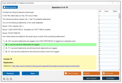 Oracle 1z0-883 MySQL 5.6 Database Administrator Practice test exam simulator test engine exam Prep practice test questions answers Image 9