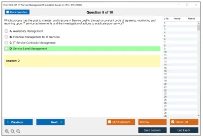 Exin EX0-115 IT Service Management Foundation based on ISO / IEC 20000 Practice test exam simulator test engine exam Prep practice test questions answers Image 9