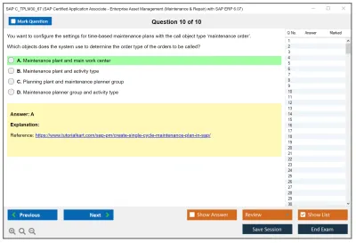 SAP C_TPLM30_67 SAP Certified Associate - SAP Maintenance & Repair with ERP 6.0 EHP7 Practice test exam simulator test engine exam Prep practice test questions answers Image 10