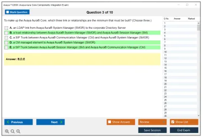 Avaya 71200X Avaya Aura Core Components Integration Exam Practice test exam simulator test engine exam Prep practice test questions answers Image 3