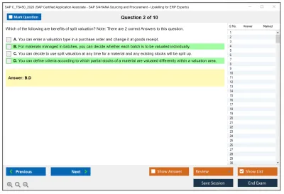SAP C_TS450_2020 SAP Certified Application Associate - SAP S/4HANA Sourcing and Procurement - Upskilling for ERP Experts Practice test exam simulator test engine exam Prep practice test questions answers Image 2