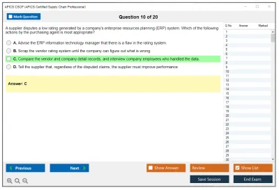 APICS CSCP Certified Supply Chain Professional Exam Practice test exam simulator test engine exam Prep practice test questions answers Image 10