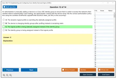 Cisco 300-715 Implementing and Configuring Cisco Identity Services Engine (SISE) v4.0 (300-715 SISE) Practice test exam simulator test engine exam Prep practice test questions answers Image 12