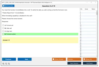 SAP C_BOWI_4302 SAP Certified Application Associate - SAP BusinessObjects Web Intelligence 4.3 Practice test exam simulator test engine exam Prep practice test questions answers Image 8