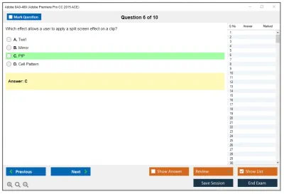Adobe 9A0-409 Adobe Premiere Pro CC 2015 ACE Practice test exam simulator test engine exam Prep practice test questions answers Image 6