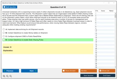 Salesforce Data-Architect Salesforce Certified Data Architect Practice test exam simulator test engine exam Prep practice test questions answers Image 8