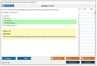 IBM C1000-003 IBM Mobile Foundation v8.0 Application Development Practice test exam simulator test engine exam Prep practice test questions answers Image 3