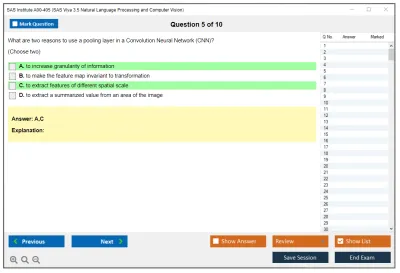 SAS Institute A00-405 SAS Viya 3.5 Natural Language Processing and Computer Vision Practice test exam simulator test engine exam Prep practice test questions answers Image 5
