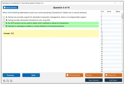 SpringSource CoreSpringV3.2 Core-Spring (based on Spring 3.2) Practice test exam simulator test engine exam Prep practice test questions answers Image 5