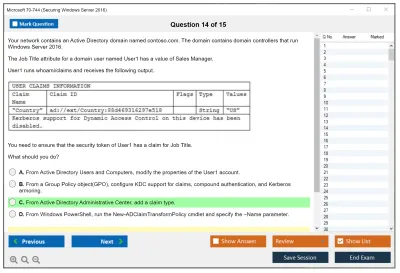 Microsoft 70-744 Securing Windows Server 2016 Practice test exam simulator test engine exam Prep practice test questions answers Image 14