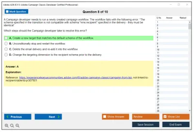 Adobe AD0-E313 Adobe Campaign Classic Developer Certified Professional Practice test exam simulator test engine exam Prep practice test questions answers Image 8