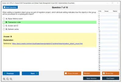 Oracle 1z0-1079-21 Oracle SCM Transportation and Global Trade Management Cloud 2021 Implementation Essentials Practice test exam simulator test engine exam Prep practice test questions answers Image 7