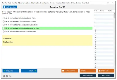 Test Prep TEAS-Test Test of Essential Academic Skills: Reading Comprehension, Sentence Correction, Math Problem Solving, Sentence Completion Practice test exam simulator test engine exam Prep practice test questions answers Image 5