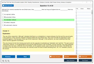 Test Prep TEAS-Test Test of Essential Academic Skills: Reading Comprehension, Sentence Correction, Math Problem Solving, Sentence Completion Practice test exam simulator test engine exam Prep practice test questions answers Image 13