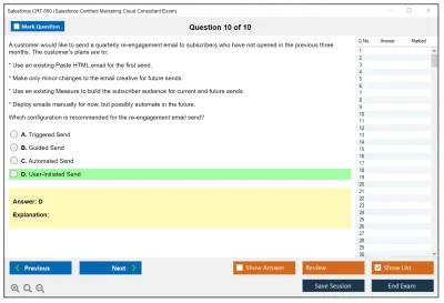 Salesforce CRT-550 Salesforce Certified Marketing Cloud Consultant Practice test exam simulator test engine exam Prep practice test questions answers Image 10