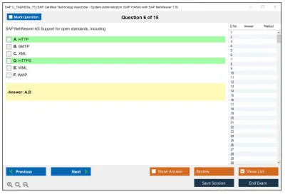SAP C_TADM55a_75 SAP Certified Technology Associate - System Administration (SAP HANA) with SAP NetWeaver 7.5 Practice test exam simulator test engine exam Prep practice test questions answers Image 6