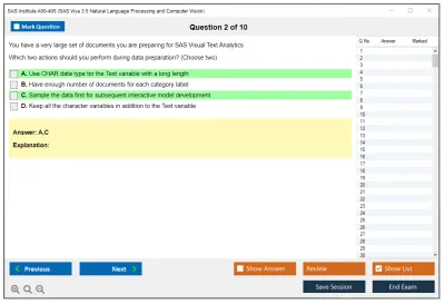 SAS Institute A00-405 SAS Viya 3.5 Natural Language Processing and Computer Vision Practice test exam simulator test engine exam Prep practice test questions answers Image 2