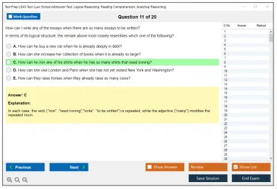 Test Prep LSAT-Test Law School Admission Test: Logical Reasoning, Reading Comprehension, Analytical Reasoning Practice test exam simulator test engine exam Prep practice test questions answers Image 11