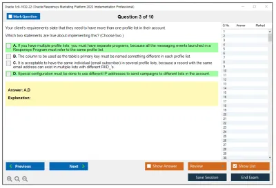 Oracle 1z0-1032-22 Oracle Responsys Marketing Platform 2022 Implementation Professional Practice test exam simulator test engine exam Prep practice test questions answers Image 3