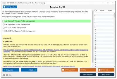 Nutanix NCP-EUC Nutanix Certified Professional - End User Computing (NCP-EUC) v6 Exam Practice test exam simulator test engine exam Prep practice test questions answers Image 6