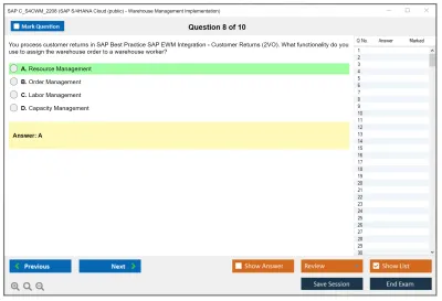 SAP C_S4CWM_2208 SAP S/4HANA Cloud (public) - Warehouse Management Implementation Practice test exam simulator test engine exam Prep practice test questions answers Image 8