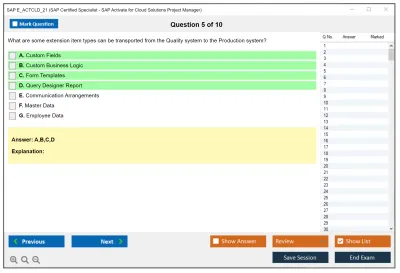 SAP E_ACTCLD_21 SAP Certified Specialist - SAP Activate for Cloud Solutions Project Manager Practice test exam simulator test engine exam Prep practice test questions answers Image 5
