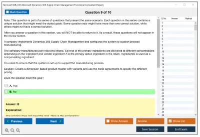 Microsoft MB-335 Microsoft Dynamics 365 Supply Chain Management Functional Consultant Expert Practice test exam simulator test engine exam Prep practice test questions answers Image 9