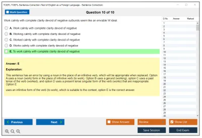 TOEFL TOEFL-Sentence-Correction Test of English as a Foreign Language - Sentence Correction Practice test exam simulator test engine exam Prep practice test questions answers Image 10