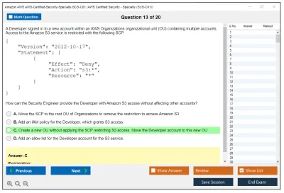 Amazon AWS AWS-Certified-Security-Specialty-SCS-C01 AWS Certified Security - Specialty (SCS-C01) Practice test exam simulator test engine exam Prep practice test questions answers Image 13