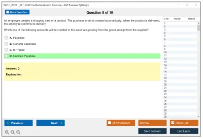 SAP C_BYD01_1811 SAP Certified Application Associate - SAP Business ByDesign Practice test exam simulator test engine exam Prep practice test questions answers Image 8