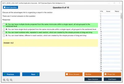 SAP C_BOWI_4302 SAP Certified Application Associate - SAP BusinessObjects Web Intelligence 4.3 Practice test exam simulator test engine exam Prep practice test questions answers Image 6