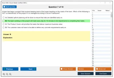 Scrum SMC Scrum Master Certified (SMC) Practice test exam simulator test engine exam Prep practice test questions answers Image 7