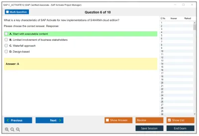 SAP C_ACTIVATE12 SAP Certified Associate - SAP Activate Project Manager Practice test exam simulator test engine exam Prep practice test questions answers Image 6