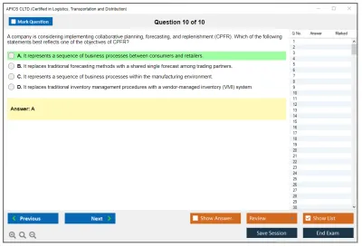 APICS CLTD Certified in Logistics, Transportation and Distribution Practice test exam simulator test engine exam Prep practice test questions answers Image 10