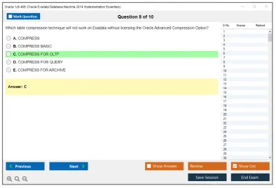 Oracle 1z0-485 Oracle Exadata Database Machine 2014 Implementation Essentials Practice test exam simulator test engine exam Prep practice test questions answers Image 8