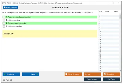 SAP C_TS451_1809 SAP Certified Application Associate - SAP S/4HANA Sourcing and Procurement (w/o Inventory Management) Practice test exam simulator test engine exam Prep practice test questions answers Image 4