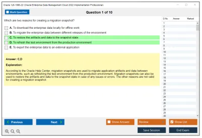 Oracle 1z0-1086-22 Oracle Enterprise Data Management Cloud 2022 Implementation Professional Practice test exam simulator test engine exam Prep practice test questions answers Image 1