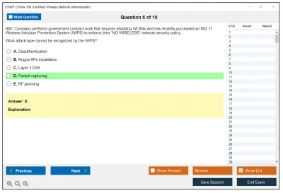 CWNP CWNA-106 Certified Wireless Network Administrator Practice test exam simulator test engine exam Prep practice test questions answers Image 6