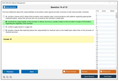 AHIP AHM-530 Network Management Practice test exam simulator test engine exam Prep practice test questions answers Image 14