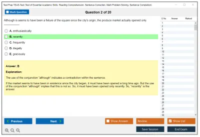 Test Prep TEAS-Test Test of Essential Academic Skills: Reading Comprehension, Sentence Correction, Math Problem Solving, Sentence Completion Practice test exam simulator test engine exam Prep practice test questions answers Image 2