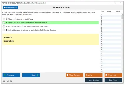 RSA 050-80-CASECURID01 RSA SecurID Certified Administrator 8.0 Exam Practice test exam simulator test engine exam Prep practice test questions answers Image 7