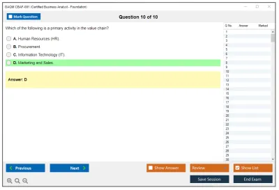 GAQM CBAF-001 Certified Business Analyst - Foundation Practice test exam simulator test engine exam Prep practice test questions answers Image 10