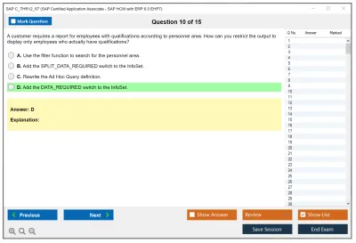 SAP C_THR12_67 SAP Certified Application Associate - SAP HCM with ERP 6.0 EHP7 Practice test exam simulator test engine exam Prep practice test questions answers Image 10