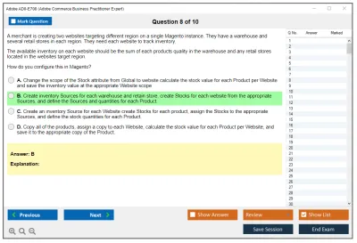 Adobe AD0-E708 Adobe Commerce Business Practitioner Expert Practice test exam simulator test engine exam Prep practice test questions answers Image 8