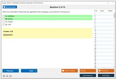 Juniper JN0-421 Automation and DevOps-Specialist (JNCIS-DevOps) Practice test exam simulator test engine exam Prep practice test questions answers Image 5