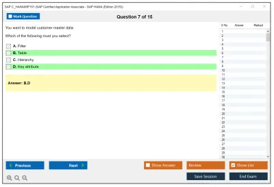 SAP C_HANAIMP151 SAP Certified Application Associate - SAP HANA (Edition 2015) Practice test exam simulator test engine exam Prep practice test questions answers Image 7