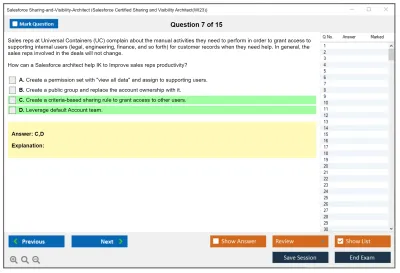 Salesforce Sharing-and-Visibility-Architect Salesforce Certified Sharing and Visibility Architect Practice test exam simulator test engine exam Prep practice test questions answers Image 7