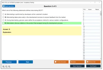 iSQI CTFL-AcT ISTQB Foundation Level - Acceptance Testing Practice test exam simulator test engine exam Prep practice test questions answers Image 2