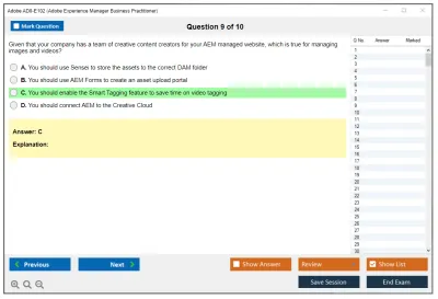 Adobe AD0-E102 Adobe Experience Manager Business Practitioner Practice test exam simulator test engine exam Prep practice test questions answers Image 9